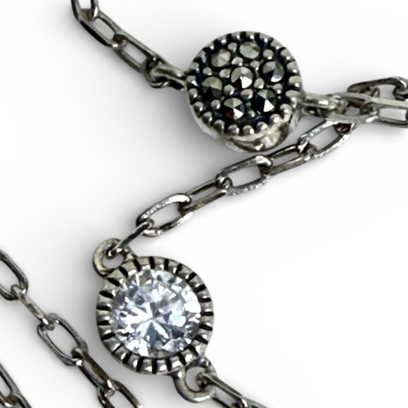 Vintage Sterling Silver 925 Pearl Marcasite Station Necklace 40" - Picture 5 of 10